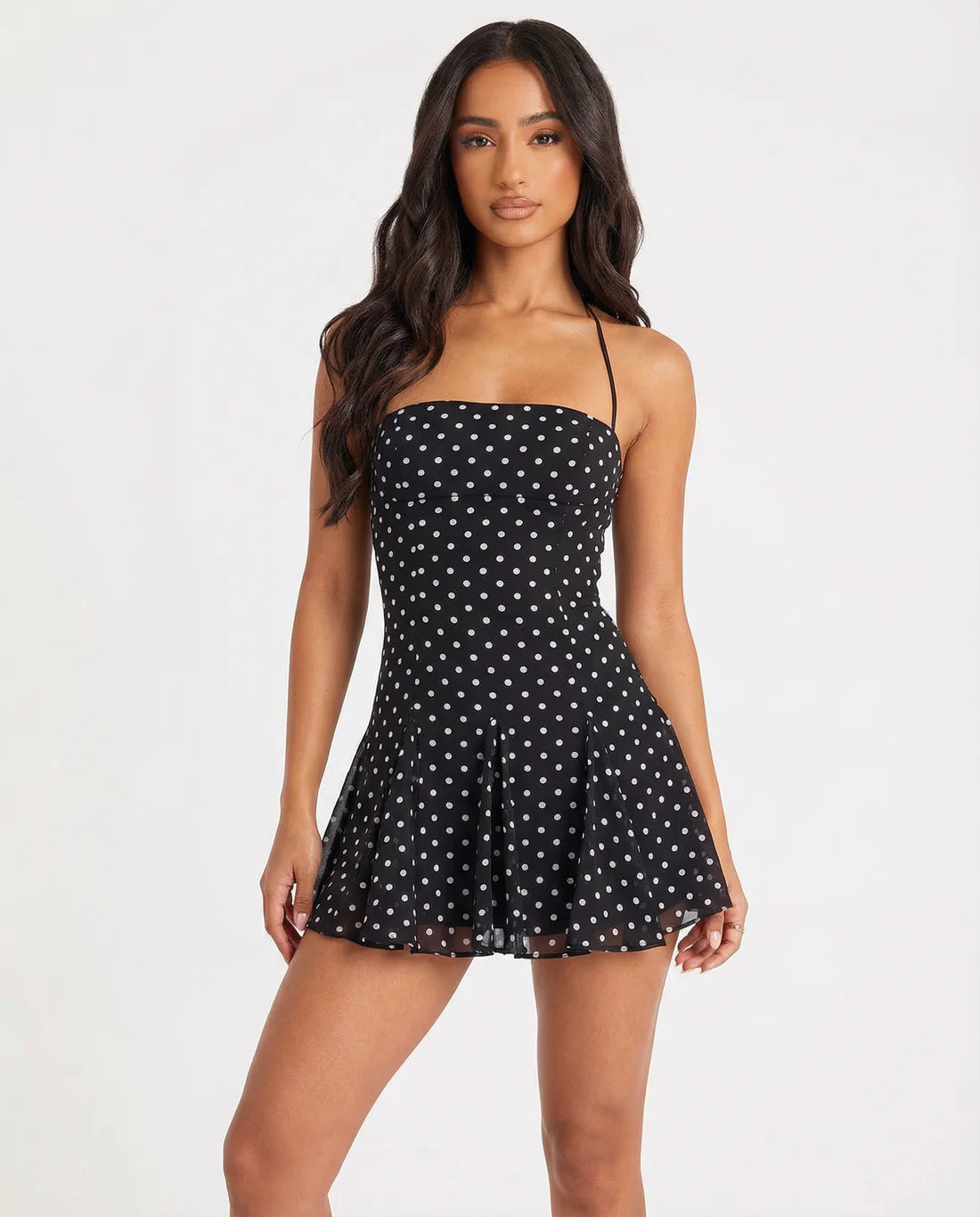 Vestido Mini Negro de Lunares
