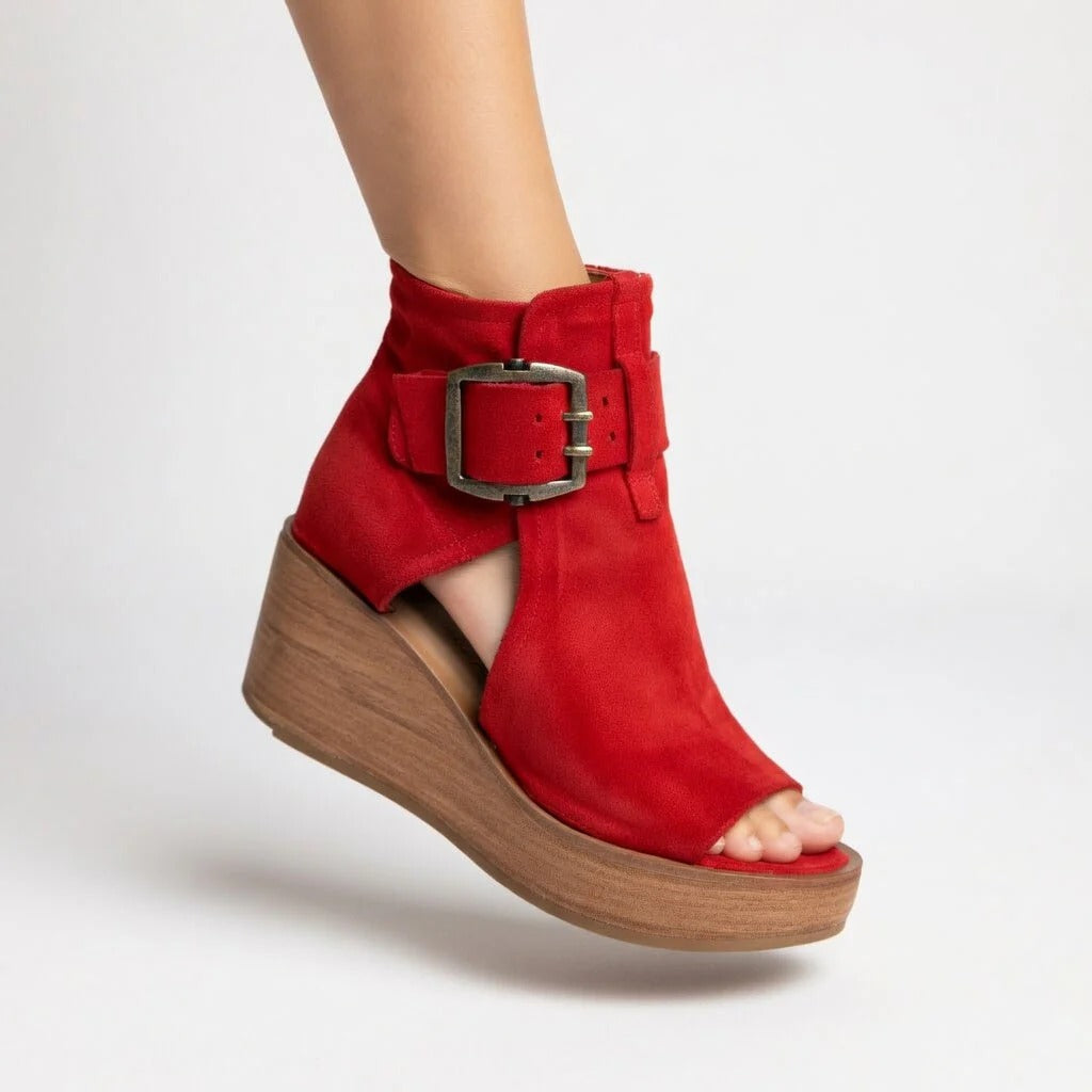 Botines modernos de cuña con puntera abierta