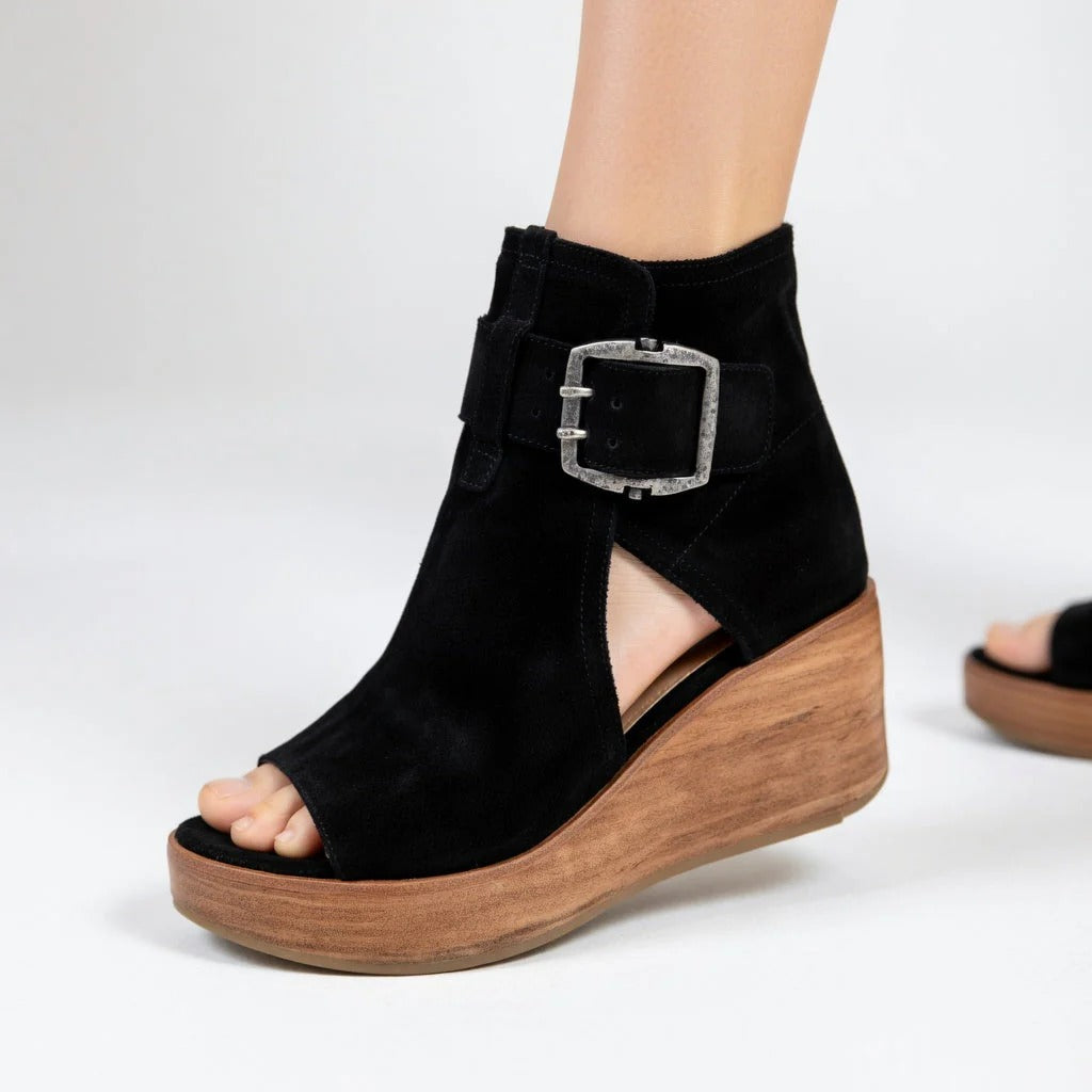 Botines modernos de cuña con puntera abierta