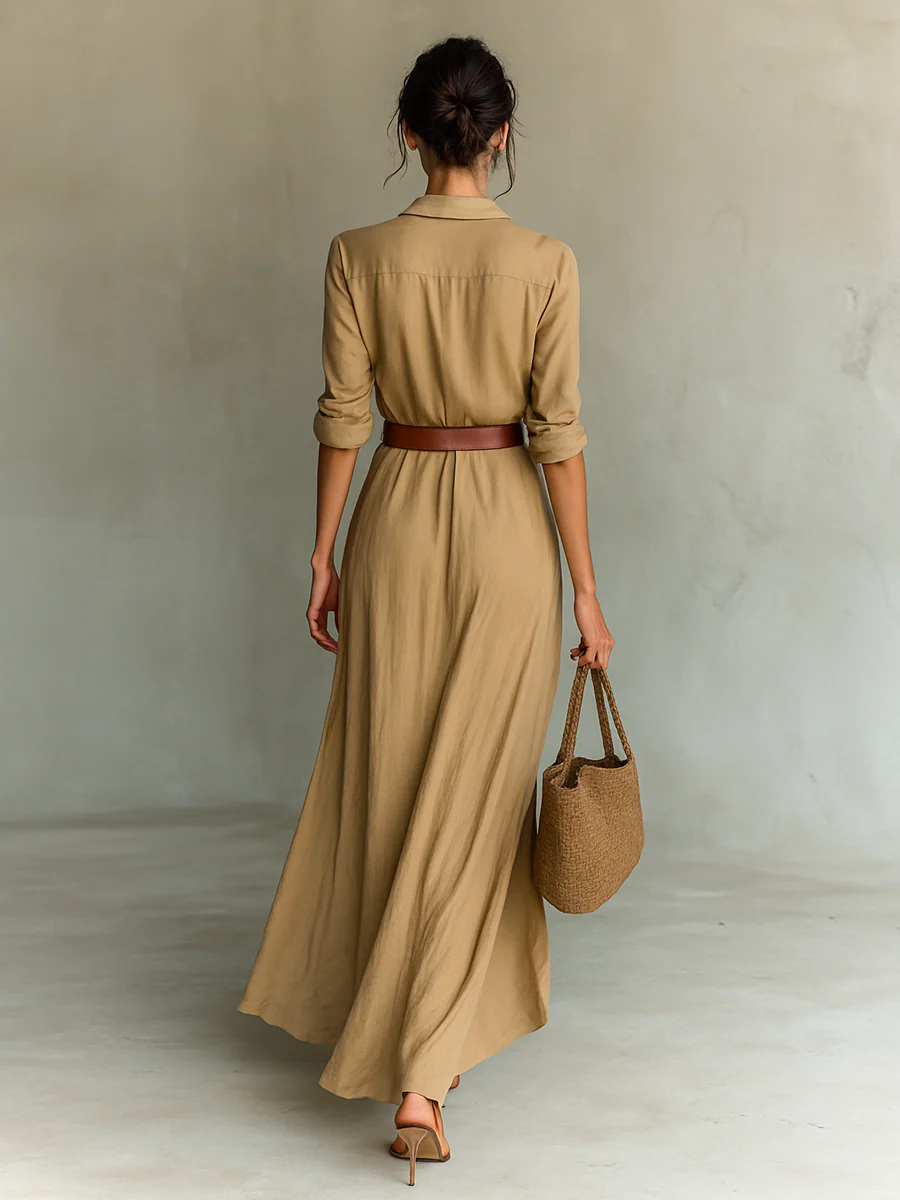 Vestido largo con cuello de solapa