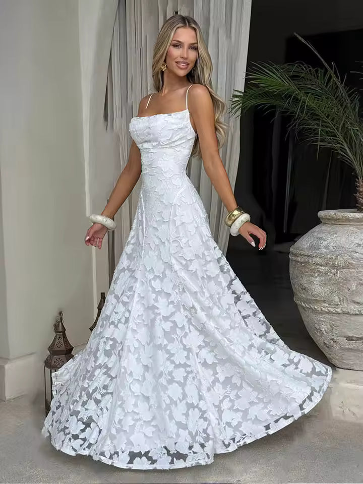 Lana-Vestido largo con bordado de flores.